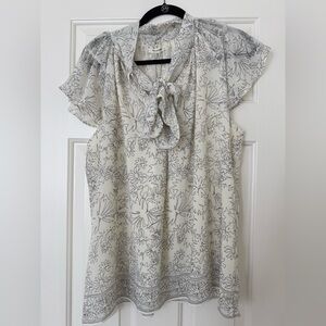 Max Studio NWT off white with black floral print size XL tie front blouse.